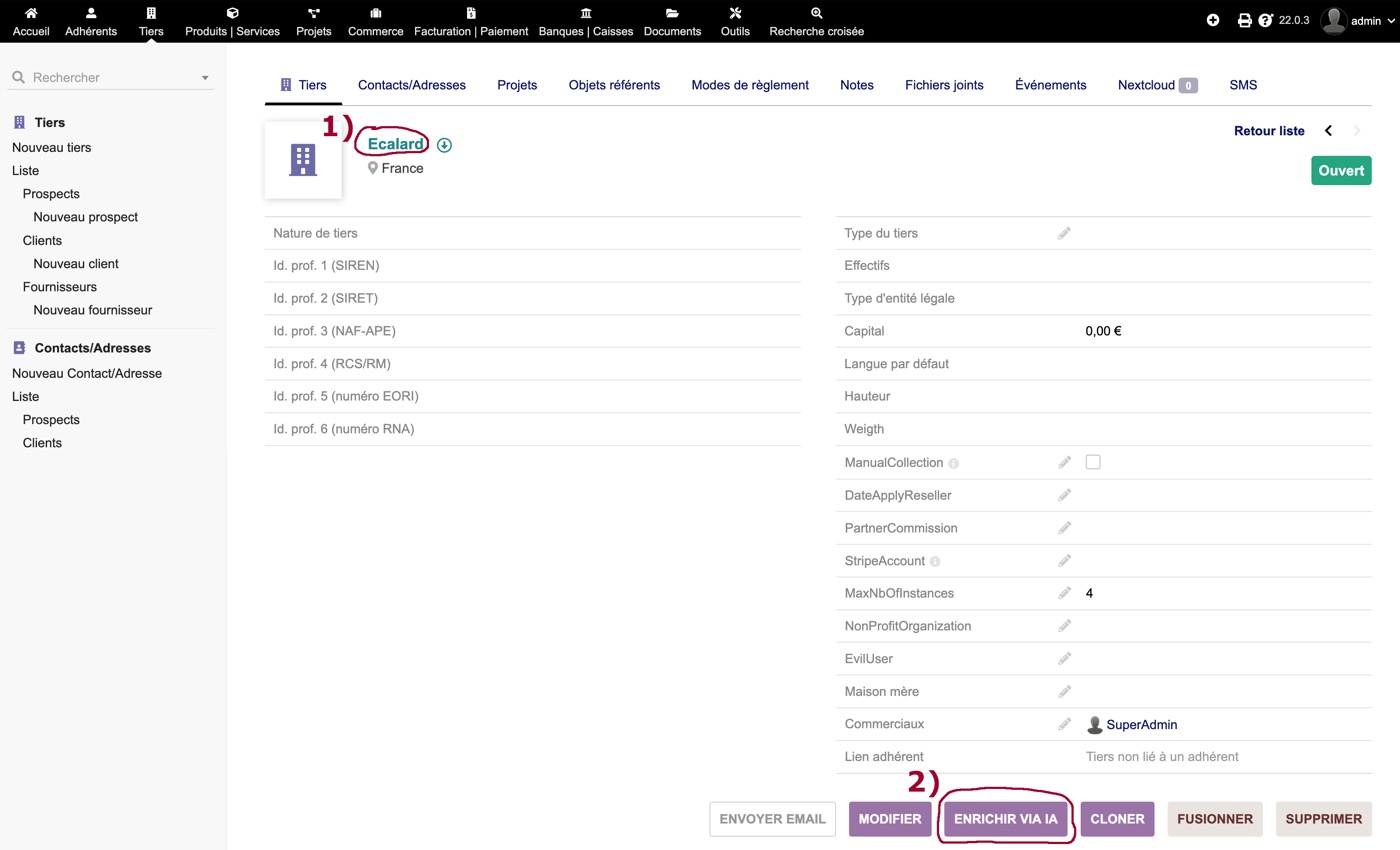 Recherche INSEE depuis une fiche tiers ClientPlus