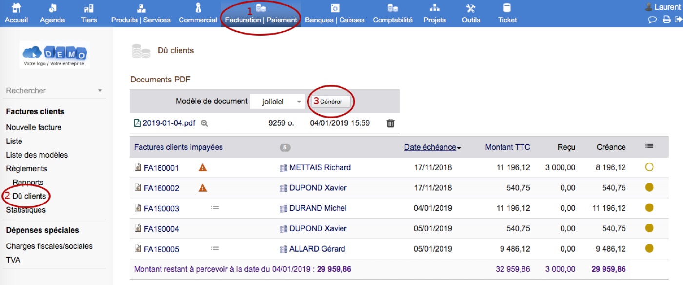 Étapes d’utilisation du module Dû fournisseurs